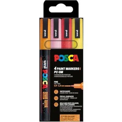 Afbeelding van Uni POSCA paintmarker PC 3ML, 1,5 mm, glitter, etui van 4 stuks oranje