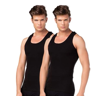 Afbeelding van BestSale247 Klassiek onderhemd voor heren, verpakking van 2 of 4 tanktops in wit, Zwart grijs gemêleerd, fijne rib (glad), 100% katoen, / stuks