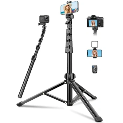 Afbeelding van Victiv 2024 Nieuw statief voor smartphone, 183 cm [stabiel en hoog] telefoon, aluminium, uittrekbaar, selfiestick, met afstandsbediening iPhone Samsung Huawei, draagbaar,