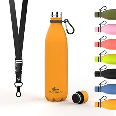 Afbeelding van Daikoku roestvrijstalen fles + verstelbare riem karabijnhaak, dubbelwandige thermosfles, BPA vrij, herbruikbare waterfles, lekvrije dop Geel 750 ml