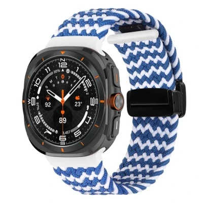 Afbeelding van Braided band met D buckle sluiting Blauw wit Samsung Galaxy Watch Ultra 47mm