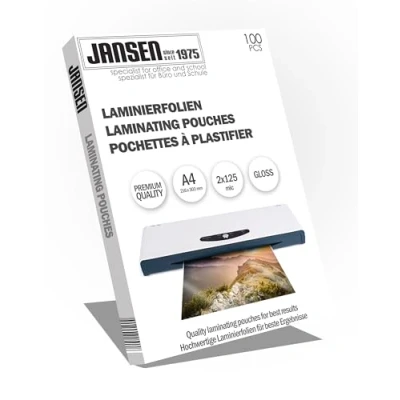 Afbeelding van Jansen 100 stuks A4 lamineerhoezen, 2 x 125 micron (250 micron), glanzend, verpakking kan variëren