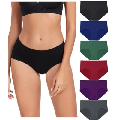 Afbeelding van wirarpa Set van 6 comfortabele katoenen damesslips met volledige dekking, Zwart/Blauw/Groen/Rood/Paars/Grijs