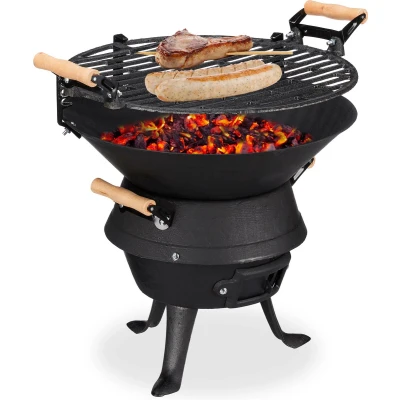 Afbeelding van relaxdays Houtskoolbarbecue kolenbarbecue bbq camping barbecue gietijzer zwart