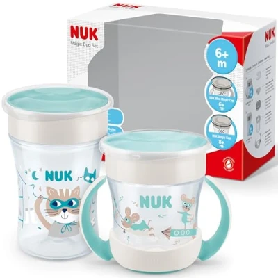 Afbeelding van NUK Magic Cup &amp; Mini Duo drinkbeker 360 lekvrije rand 6+ maanden lekvrij en BPA vrij 160 ml 230 mint