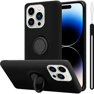 Afbeelding van Cadorabo Hoesje geschikt voor Apple iPhone 14 PRO MAX in LIQUID ZWART Beschermhoes van flexibel TPU silicone Case Cover met ring