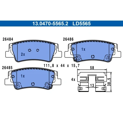 Afbeelding van ATE 13.0470 5565.2 Remblokkenset Met akoestische slijtagewaarschuwing HYUNDAI: Tucson, KIA: Sportage V