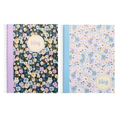 Afbeelding van Kangaro spiraalblok B&#039;LOG FLOWERS formaat A5 met ruit 5mm 2 stuks AN 123906 A