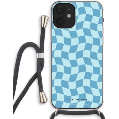 Afbeelding van Case Company® hoesje met Koord geschikt voor iPhone 12 Grid Blauw Telefoonhoesje Zwart Extra Bescherming aan alle Kanten en Over de Schermrand
