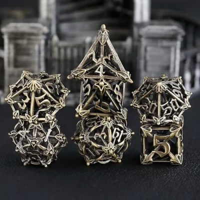 Afbeelding van D&amp;D metalen dobbelstenen set 7 stuks D4 D6 D8 D10 D12 D20 D% bloem brons kabel polyethyleen voor kerkers en draken padvinder warhammer bordspellen RPG MTG games