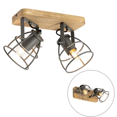 Afbeelding van QAZQA arthur Industriele Plafondspot Spotje Opbouwspot 2 lichts L 27 cm Donkergrijs Industrieel Woonkamer Slaapkamer Keuken