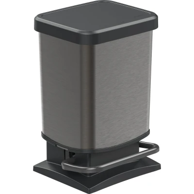 Afbeelding van Rotho Paso 20 liter afvalemmer met pedaal en deksel, kunststof (PP), BPA vrij, grafiet, (29,3 x 26,6 45,7 cm)