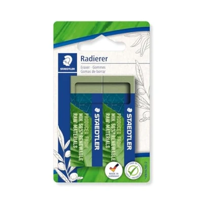 Afbeelding van Staedtler gum Eco olijfgroen ft 65 x 23 13 mm blister van 2 stuks
