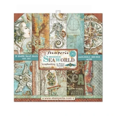 Afbeelding van Stamperia International KFT dubbelzijdig papier, zeewereld, meerkleurig, 20,3 x cm, 10 vellen