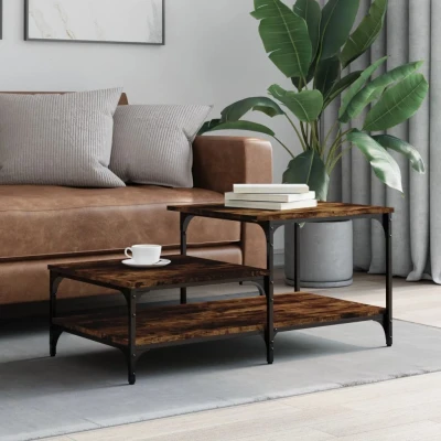 Afbeelding van Salontafel 100x50,5x45 cm bewerkt hout gerookt eikenkleurig