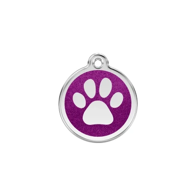 Afbeelding van Paw Print Purple glitter hondenpenning small/klein dia. 2 cm RedDingo