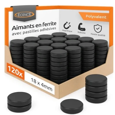 Afbeelding van ECENCE Koelkastmagneten, 120 x ferrietmagneten voor magneetbord, sterke magneten, kleine magneten D18 4 mm, inclusief plakpunten
