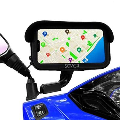 Afbeelding van Sovica Motorfiets fiets mobiele telefoonhouder waterdicht beschermhoes vizier anti reflectie geschikt voor smartphones tot 7,2 inch onbreekbare spiegelbevestiging houder