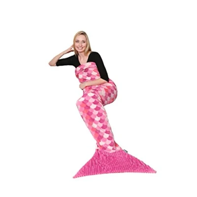 Afbeelding van Kanguru Lilla Sirena staart, verjaardagscadeau voor dames, fleecedeken, 100 x 200 cm, polyester, roze zeemeermin volwassenen, L: cm