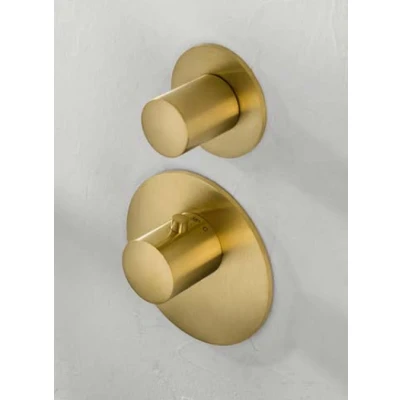 Afbeelding van SB 316 AESTHETICS Round Inbouw thermostaatkraan met 2 uitgangen / stop omstelkraan PVD goud geborsteld 1208954908