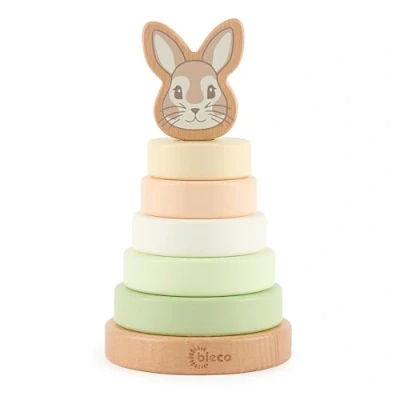 Afbeelding van Bieco Tour d&#039;empilage pour bébé lapin Fine bois durable FSC® 19 cm Jeu d&#039;anneaux empilables en à partir de 1 an empilable