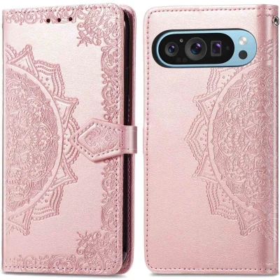 Afbeelding van iMoshion Hoesje Geschikt voor Google Pixel 9 Met Pasjeshouder Mandala Bookcase Rosé Goud