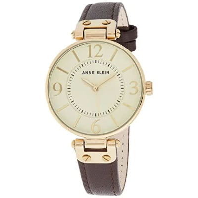 Afbeelding van Anne Klein Dameshorloge met leren band, Rood/Zilver, Kwartsuurwerk