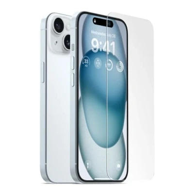 Afbeelding van elago Displaybeschermfolie van gehard glas, compatibel met iPhone 15, hardheid oppervlak 9H, anti vingerafdruk, onbreekbaar, krasbestendig, kristalheldere helderheid, zonder luchtbellen
