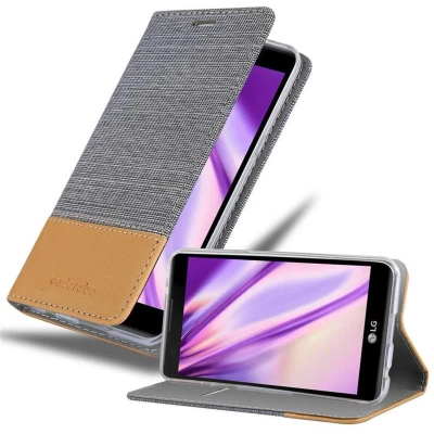 Afbeelding van Cadorabo Hoesje geschikt voor LG X POWER in LICHTGRIJS BRUIN Beschermhoes met magnetische sluiting, standfunctie en kaartvakje Book Case Cover Etui