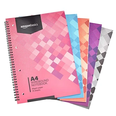 Afbeelding van Amazon Basics Spiraalbinding, A4, 70 vellen, 140 90 g/m², diverse kleuren, 5 stuks