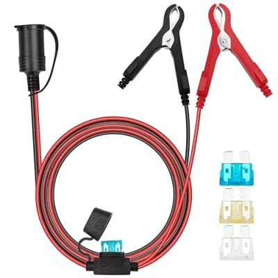 Afbeelding van GUNGY 12 V/24 V sigarettenaansteker, verlengkabel voor auto accu met klemmen 3 meter 16 AWG sigarettenaansteker adapterkabel waterdicht zekering 15 A 20 25