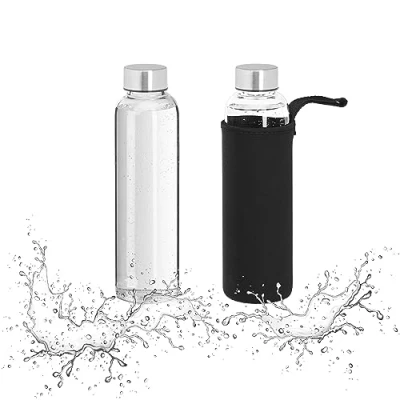 Afbeelding van glazen waterfles set van 2 500 ml anti lek met hoes