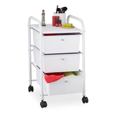 Afbeelding van Relaxdays badkamer trolley kunststof keukentrolley opbergtrolley kappers wit