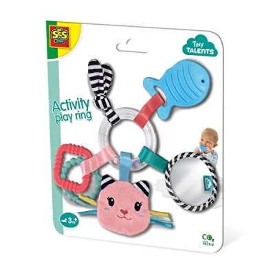 Afbeelding van SES Tiny Talents Activiteiten speelring Katy kat Montessori stimuleert alle zintuigen eenvoudig vast te pakken baby speelgoed