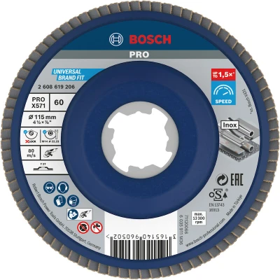 Afbeelding van BOSCH Accessories 2608619206 DISCO LAMELLARE X LOCK D.115 GR.60 Diameter 115 mm Boordiameter 22.23 1 stuk(s)