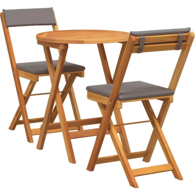 Afbeelding van vidaXL 3 Delige Opvouwbare Bistro Set met Kussens Massief Hout Acacia