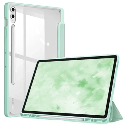 Afbeelding van Fintie Slanke hybride beschermhoes voor Samsung Galaxy Tab S9 FE Plus 12,4 inch 2023 met penhouder, transparante achterkant, automatische slaap /waakfunctie, groen