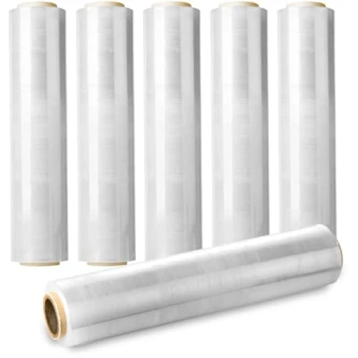 Afbeelding van Set van 6 transparante stretchfolie, breedte 40 cm, voor pallet en pakketten, rol 150 m tot 200 m, 23 micron, zelfklevende kunststoffolie, bescherming verhuizingen, dozen, meubels