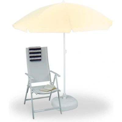 Afbeelding van Relaxdays parasol met knikarm 180 cm kantelbare strandparasol ronde tuinparasol balkon Naturel