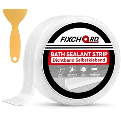 Afbeelding van FIXCHORD Afdichting voor badkamer, 1 rol siliconen afdichting, transparant, afdichtingstape keuken, toilet, met afdichtingsgereedschap, 3,2 m x 38 mm
