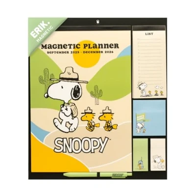 Afbeelding van Grupo Erik Calendrier Magnetique Frigo Snoopy de Septembre 2025 à Décembre 2026 Planificateur Mensuel 16 mois, Familial