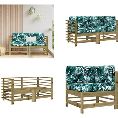 Afbeelding van Houten Loungeset Met Kussens Massief (Grenenhout of Douglas hout) 1 / Bruin 2x hoek