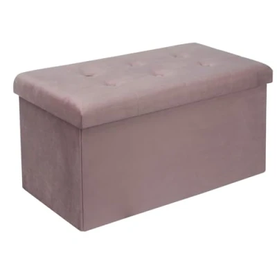 Afbeelding van WOLTU Voetenbank Opbergbank zitting van Fluweel,Poef opbergkruk Opvouwbare 76x37,5x38cm,Roze SH70rs