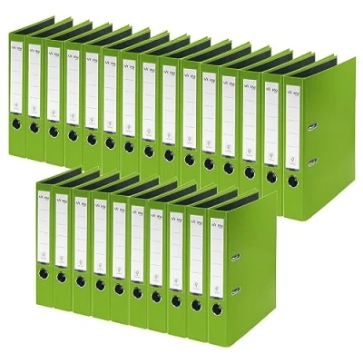 Afbeelding van VON Leitz 10560055 25 stuks DIN A4 map met kunststof omslag, 50 mm rug, voor 350 vellen, blauwengel en FSC gecertificeerd, school, studie thuis, groen,