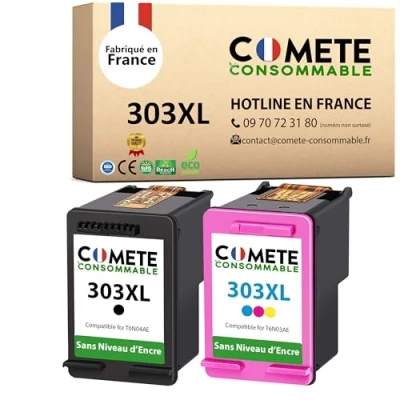 Afbeelding van COMETE 303XL Made in France 2 inktpatronen compatibel met HP 303 XL zonder inktniveau indicator voor Tango X Envy Photo 6220 6230 6232 6234 7830 cartridge
