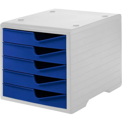 Afbeelding van Ladebox styro® styroswing, 5 laden, uittrekstop &amp; verzonken greep, stapelbaar, B 270 x D 340 H 255 mm, polystyreen, zwarte of grijze behuizing, verschillende kleuren laden