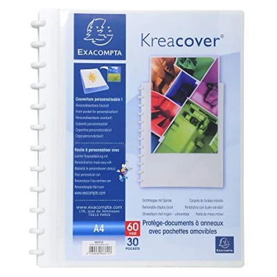 Afbeelding van Exacompta Ref. 86371E 1 verwijderbare ringmap met 30 afneembare generfde hoezen 60 pagina&#039;s voor A4 afmetingen 24,5x31cm aanpasbare hardcover Kreacover kleur wit