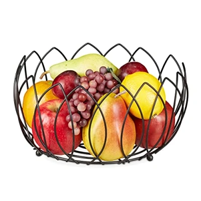 Afbeelding van Relaxdays fruitschaal zwart metaal moderne fruitmand broodmand draadmandje groot