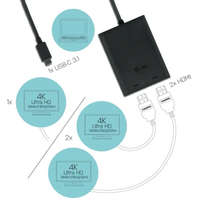 Afbeelding van i Tec USB C Dual HDMI 4K adapter C31DUAL4KHDMI
