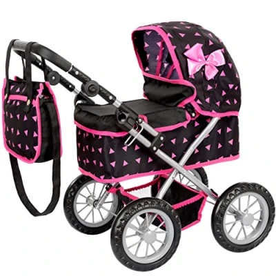 Afbeelding van Kinderplay Poppenwagen KP0261R Stabiele en Lichte Kinderwagen voor Poppen, Verstelbaar van 33 tot 63 cm, Geschikt Kinderen vanaf 2 Jaar